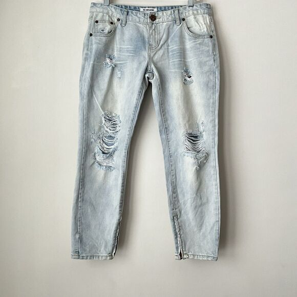 One X One Teaspoon Low Waist Short Jeans Rise Rigid Skinny Leg Light Blue 30 - Picture 4 of 10